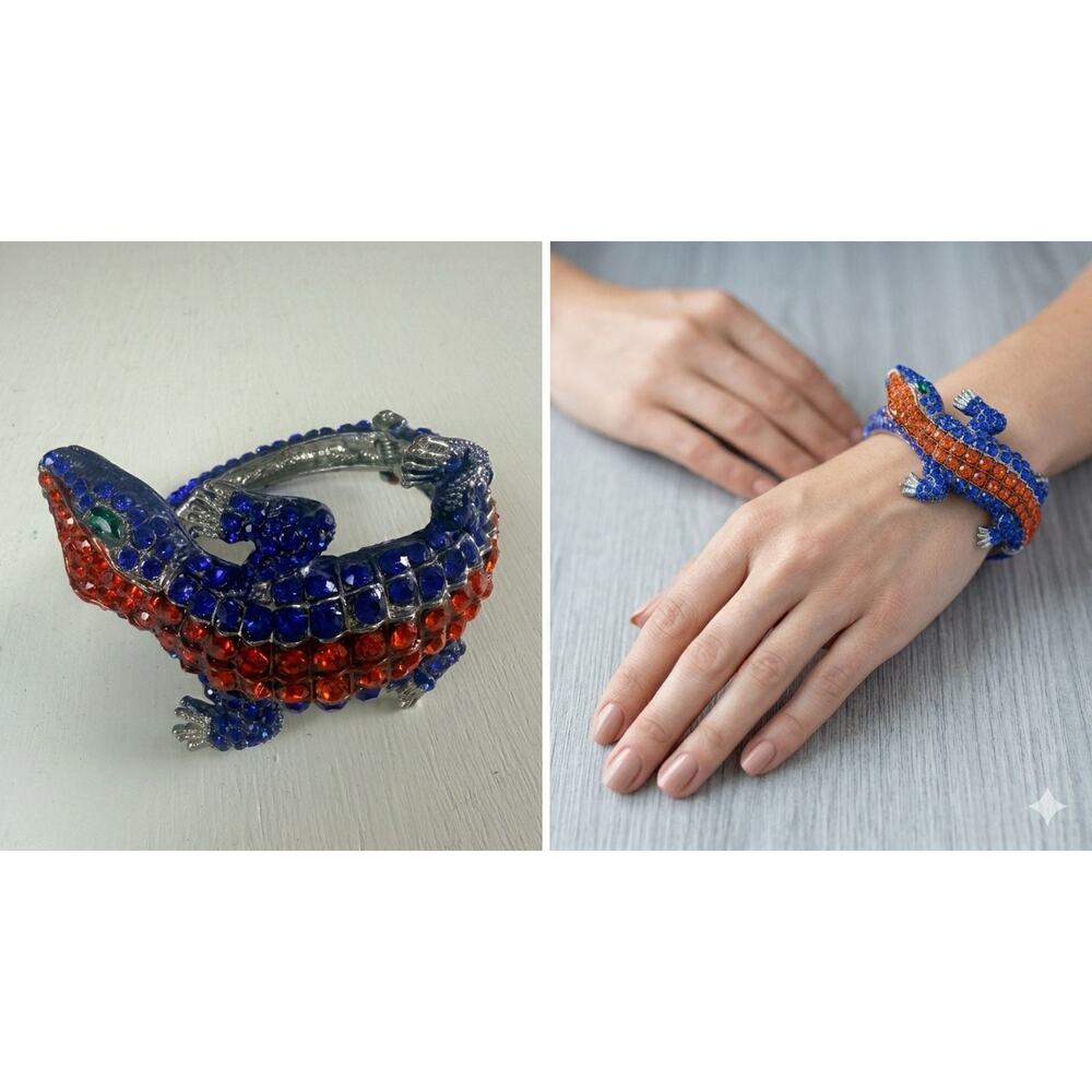 Florida Gators Alligator Rhinestone Clamper Bracelet Orange Blue Jewelry